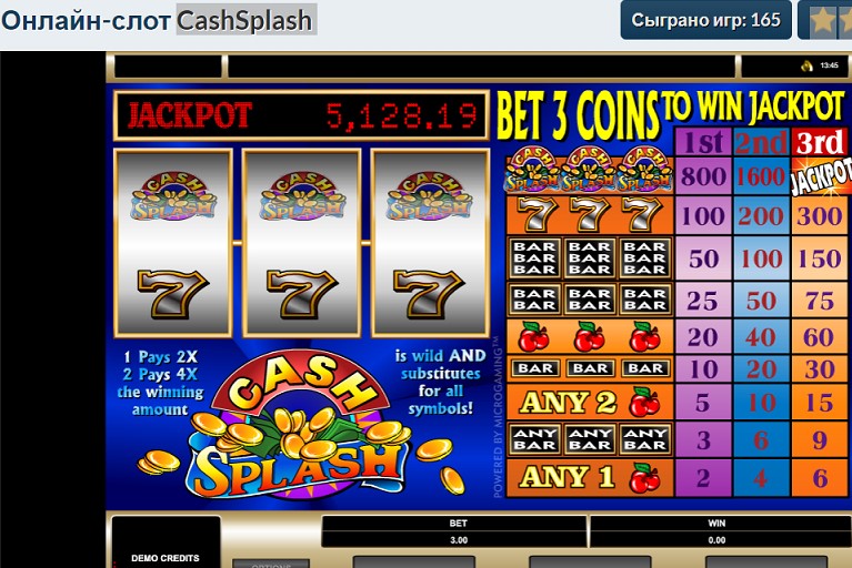 Paytable of Cash Splash