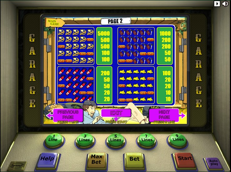 Paytable of garage