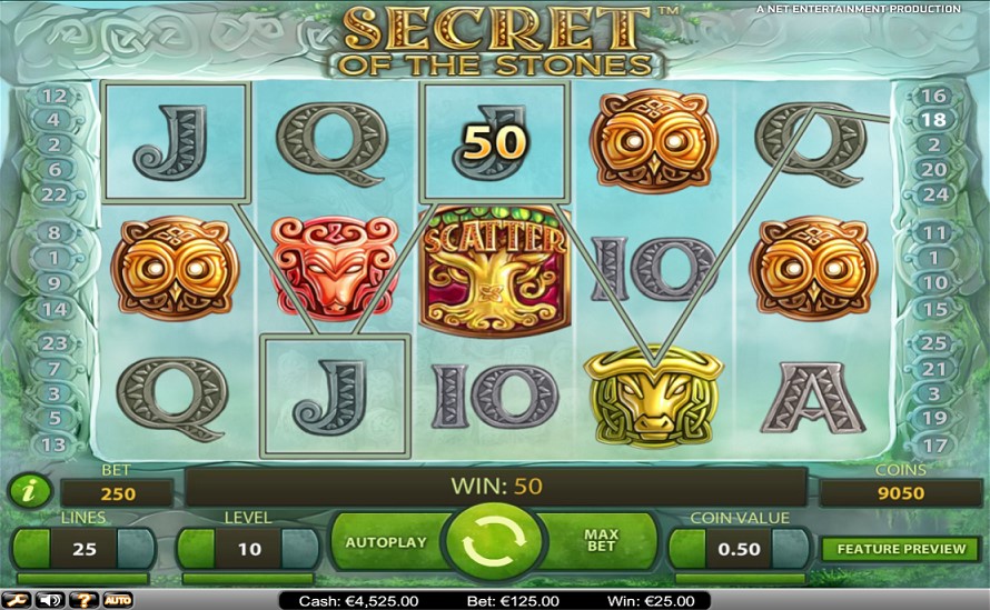 Winning combination of Secret Of The Stones