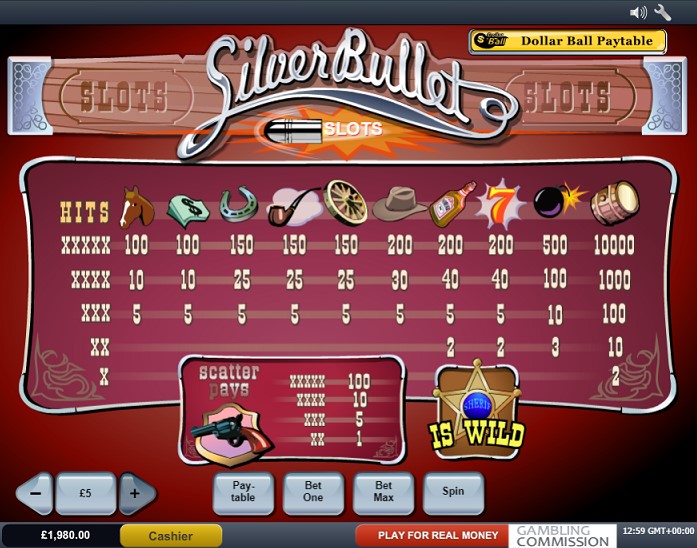 Paytable of Silver Bullet