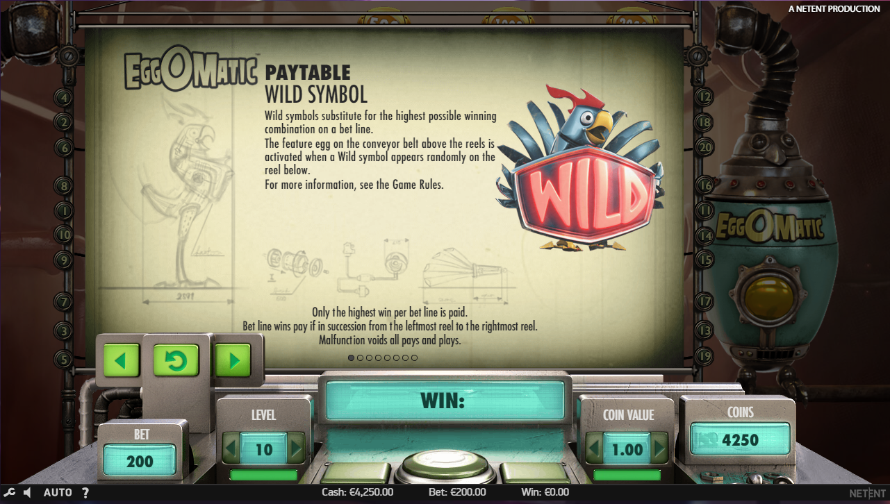 Paytable of eggomatic