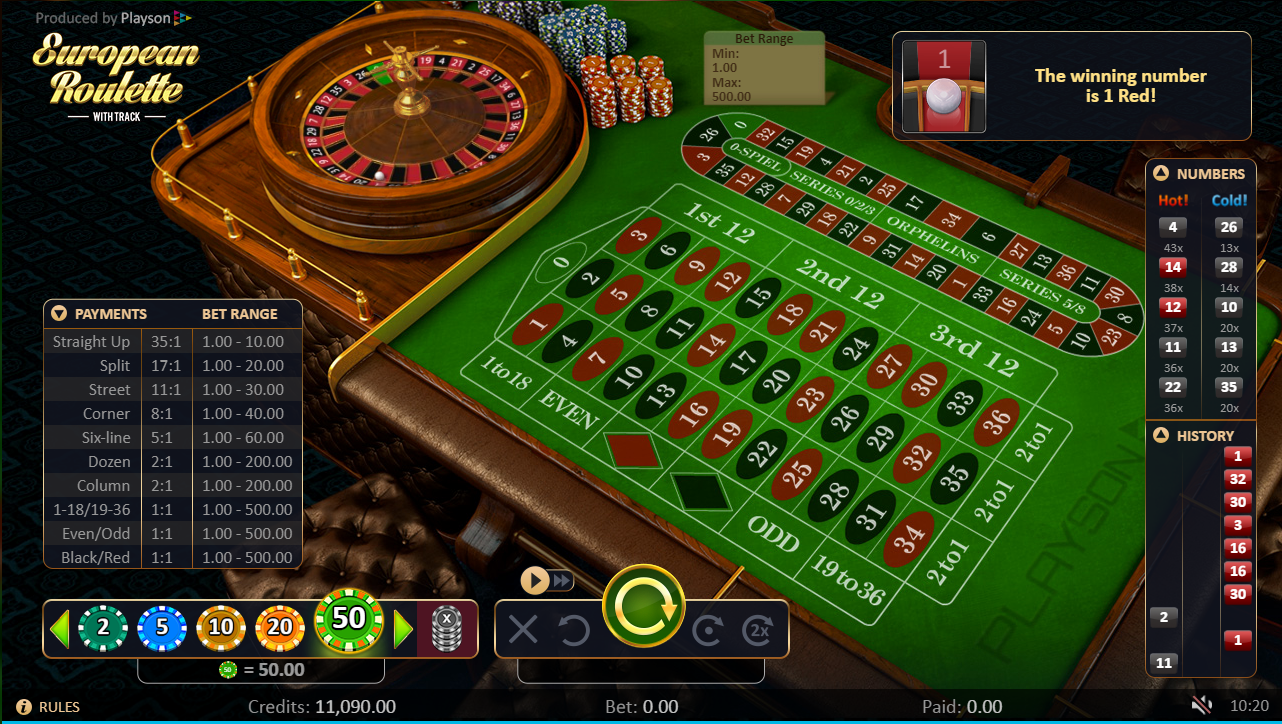 Gameplay of roulette with track