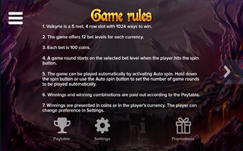 Paytable of Valkyrie