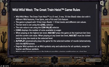 Paytable of Wild Wild West