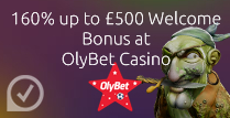 160% up to £500 Welcome Bonus at Olybet casino