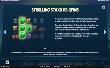 Paytable of Strolling Staxx Cubic Fruits